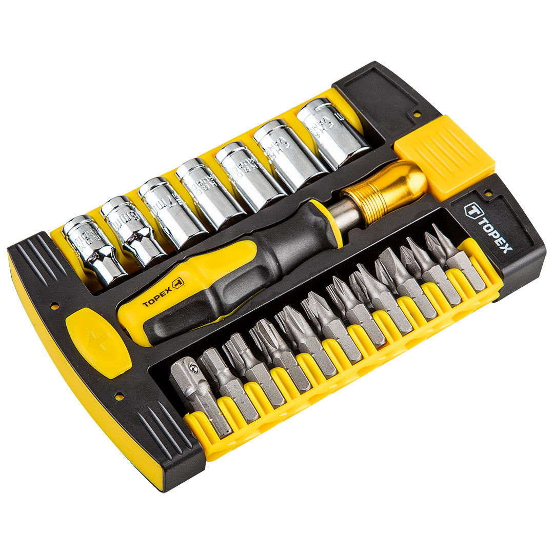 Topex 39D892 dugókulcs és bitkészlet markolattal, 1/4", CrV acél, 30 részes termék fő termékképe