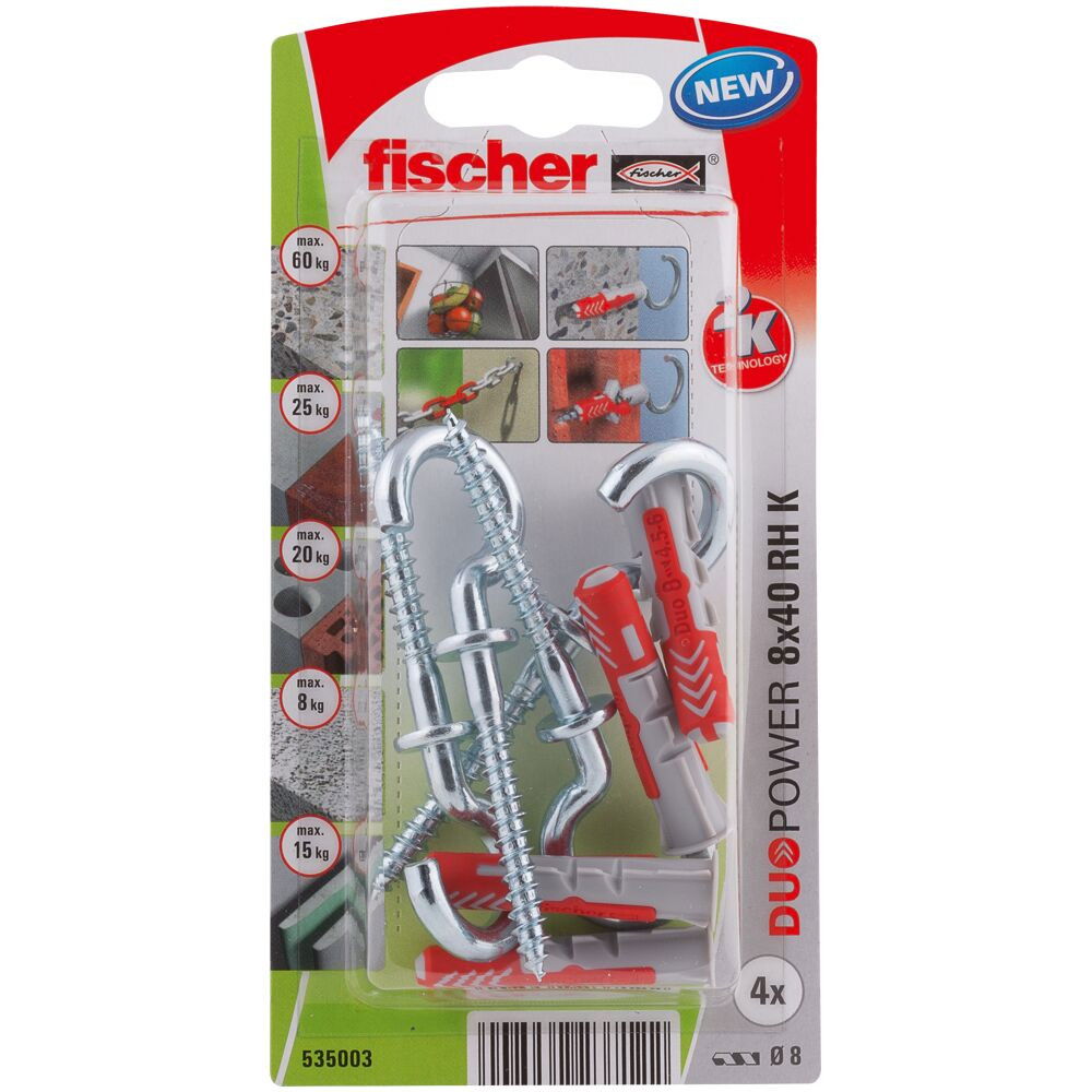 Fischer DUOPOWER dübel 8 x 40 RH K NV - körkampóval, bliszteres, 4 db/csomag termék fő termékképe